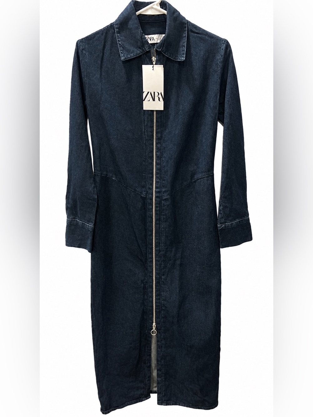 NWT ZARA Dark Blue Denim Zip-Front Women’s Jeans Dress